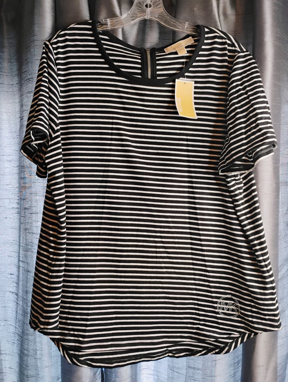 Michael Kors Black and White Striped Short Sleeve Top